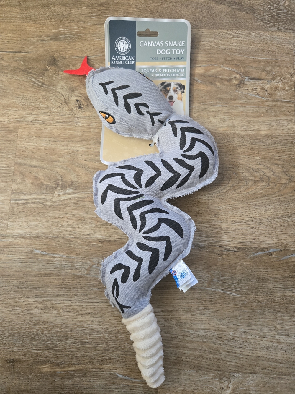 AKC Gray Snake Canvas Dog Toy - Squeak & Fetch